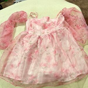 Pink Floral Sheer Dress